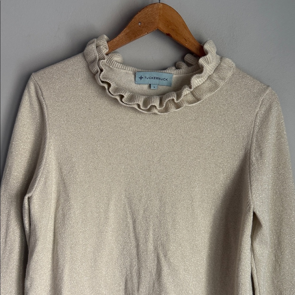 Tuckernuck Ivory Shimmer Edie Ruffle Sweater Large - Picture 4 of 8